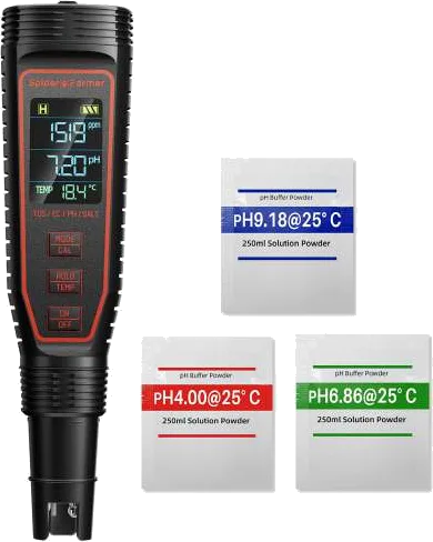 Medidor 5 en 1 — pH, EC, TDS, temperatura y salinidad